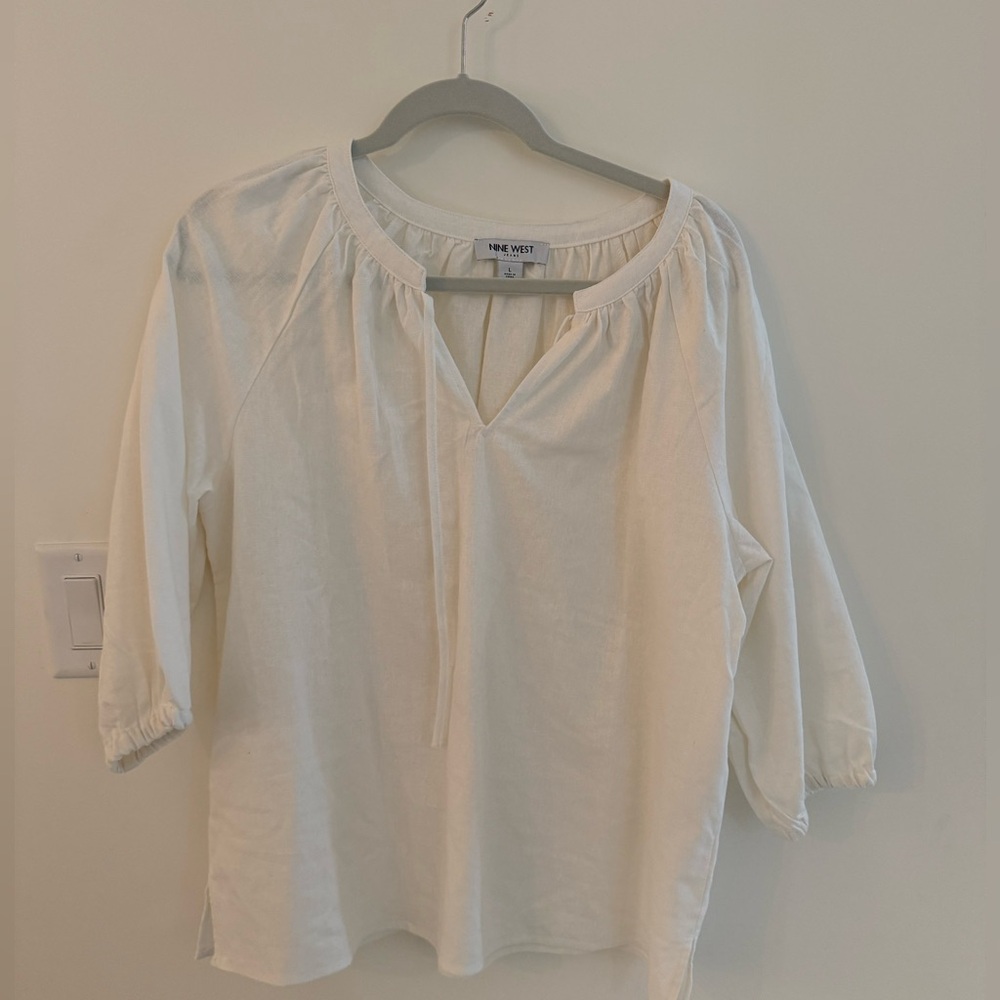 Nine West Linen Tunic, Ivory/White, Large